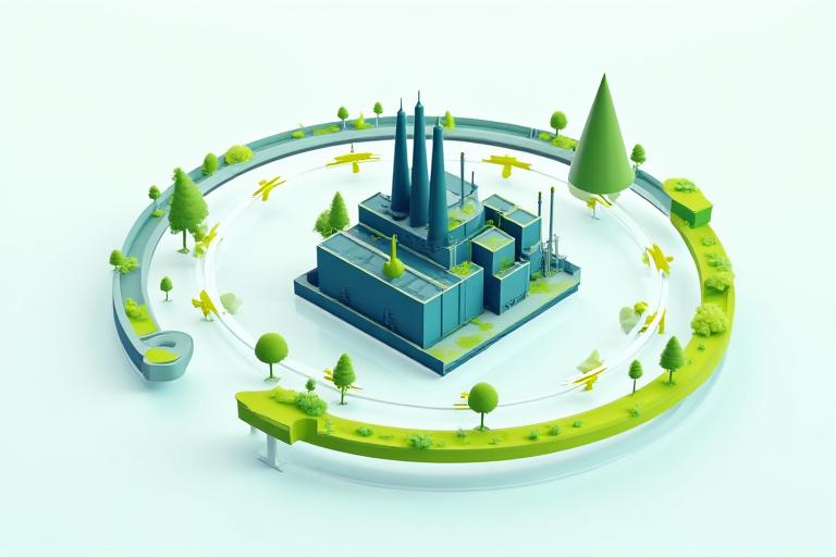 循環する矢印のシンボルと工場